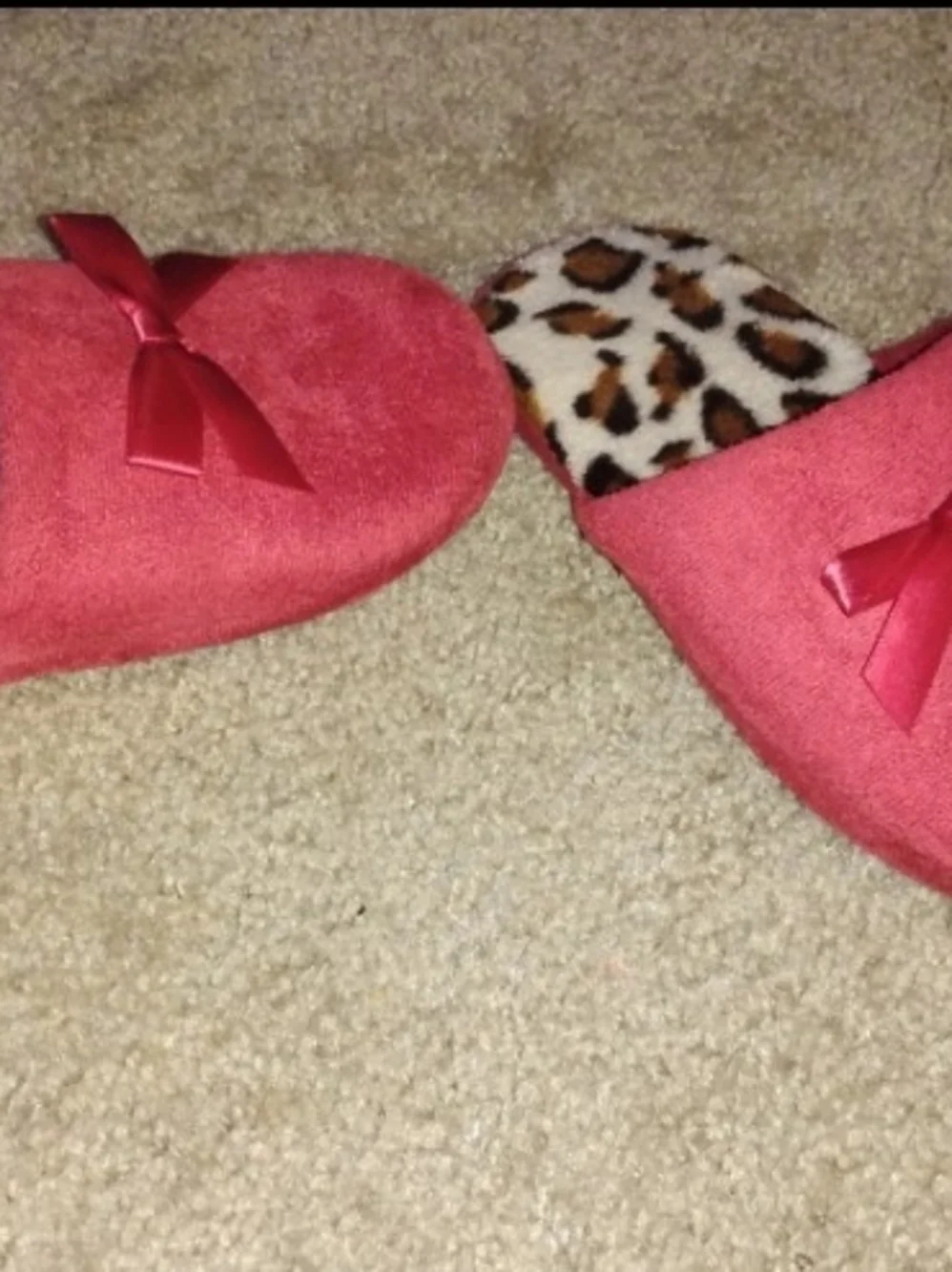 Girls' Pink Bow Leopard-Print Slip-On Slippers
